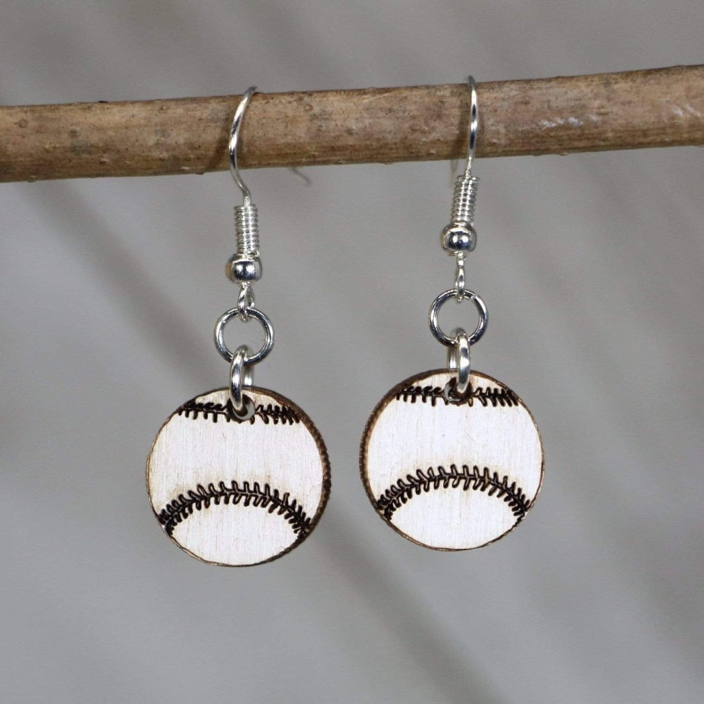 Baseball Wooden Dangle Earrings | Sports Jewelry by Cate's Concepts, LLC, handmade jewelry main product photo