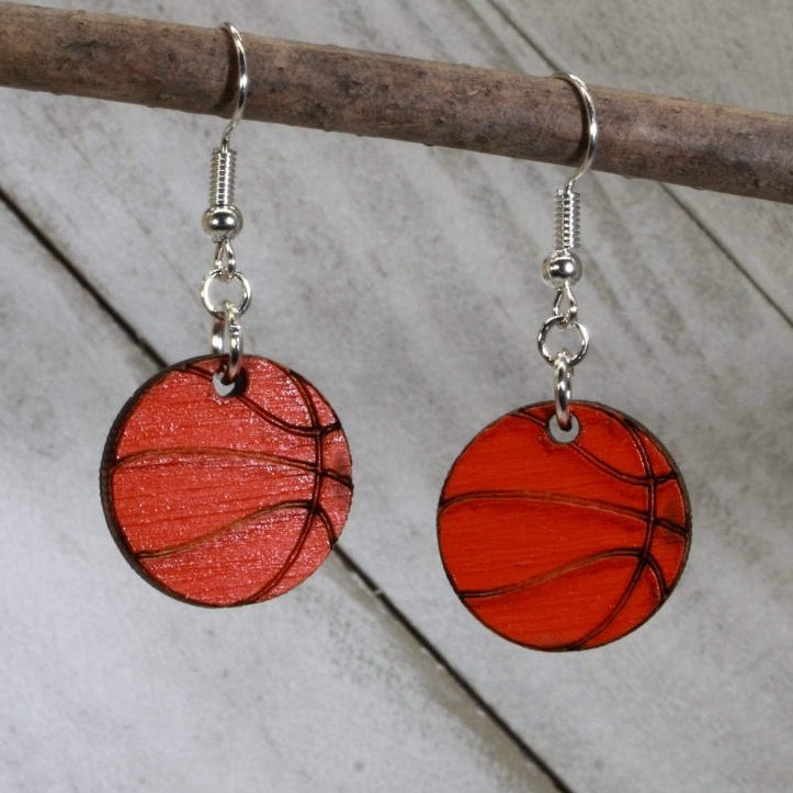 Basketball Wooden Dangle Earrings | Sports Jewelry by Cate's Concepts, LLC, handmade jewelry main product photo