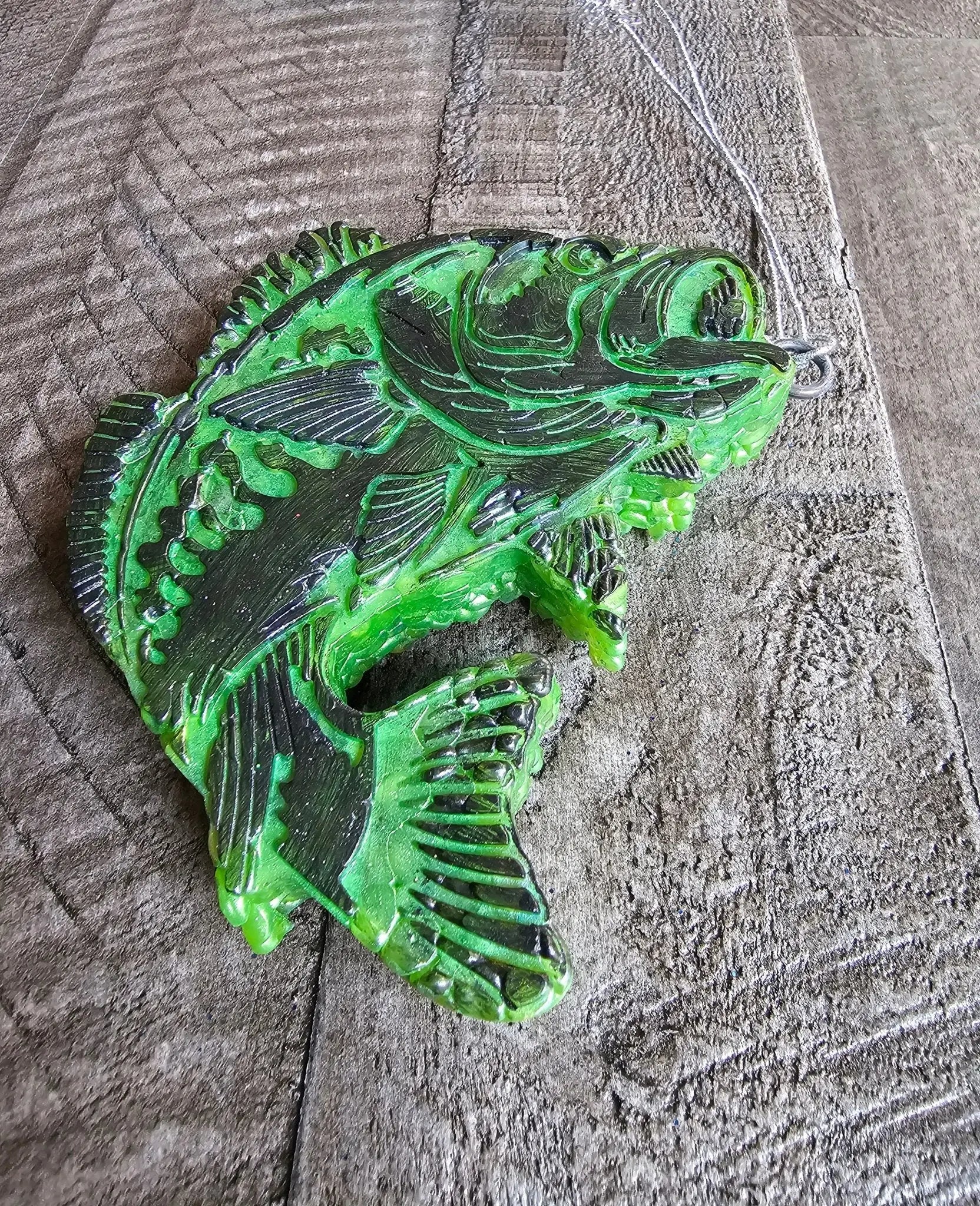 Bass Fish Car Freshie: Handmade Green Fishing Aroma Bead Air Freshener