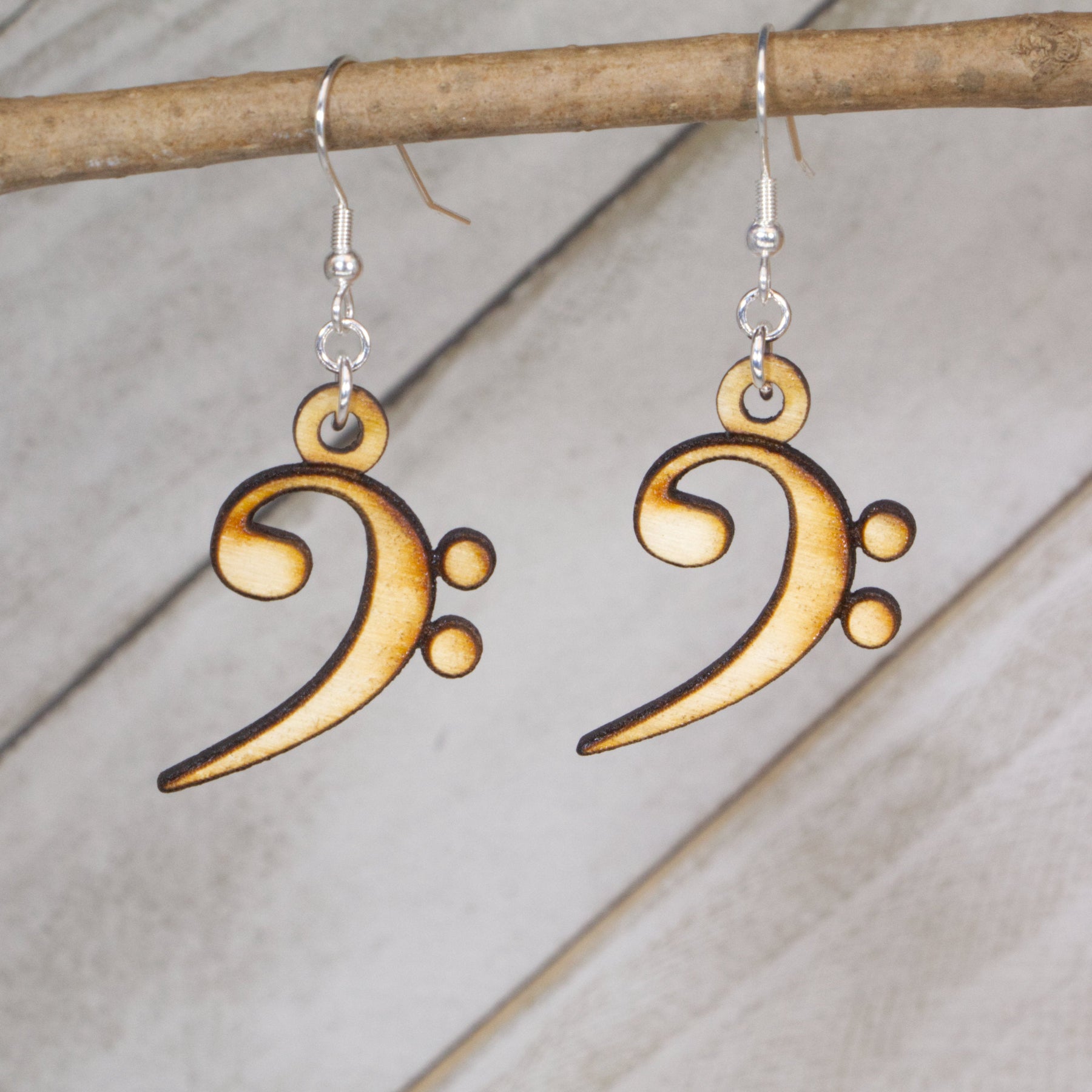 Bass Clef Wooden Dangle Earrings | Music Note Jewelry for Musicians