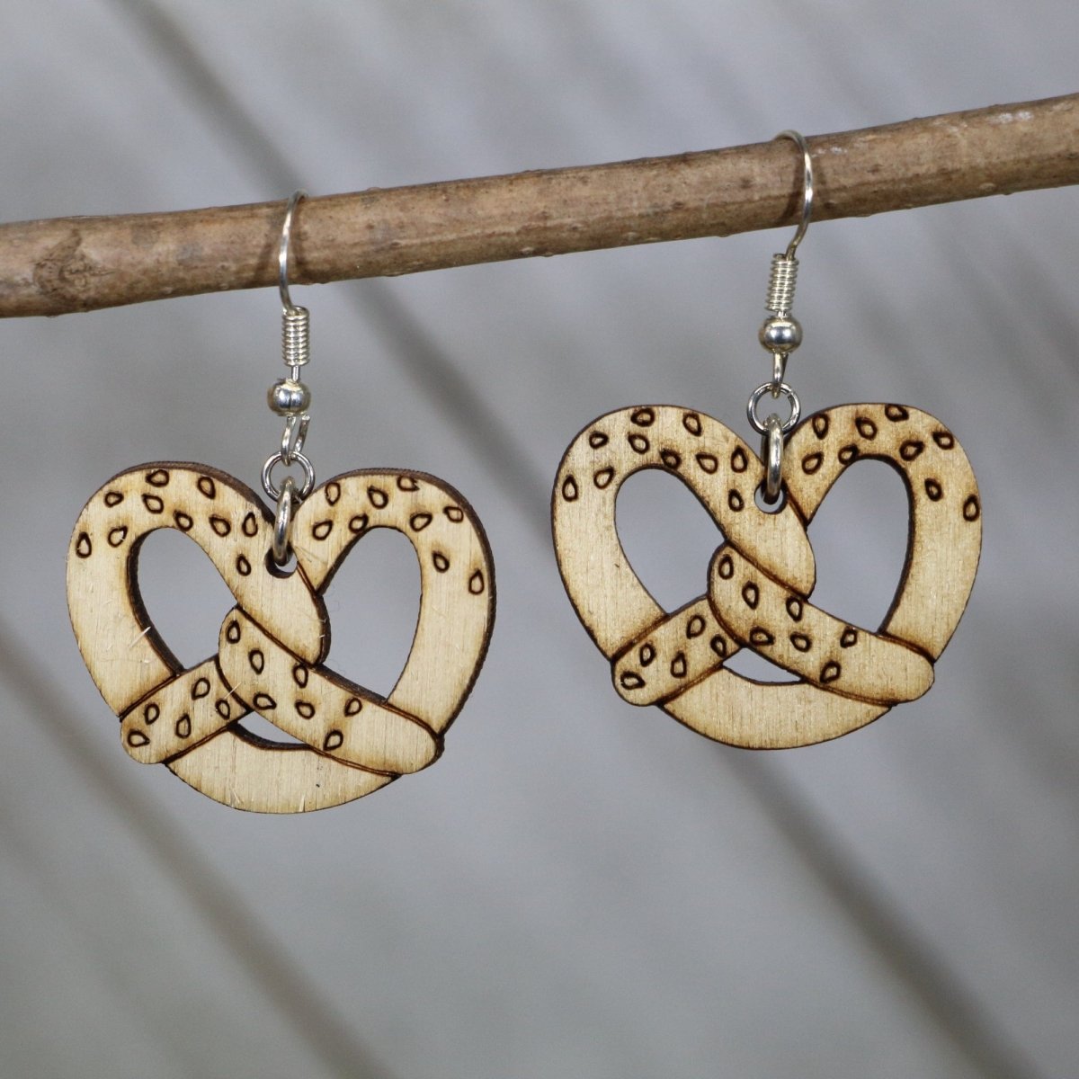Bavarian Pretzel Wooden Dangle Earrings | Food Jewelry by Cate's Concepts, LLC, handmade jewelry main product photo