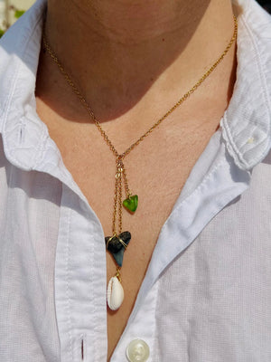Beach Glass + Cowrie Shell Shark Tooth Necklace HALT