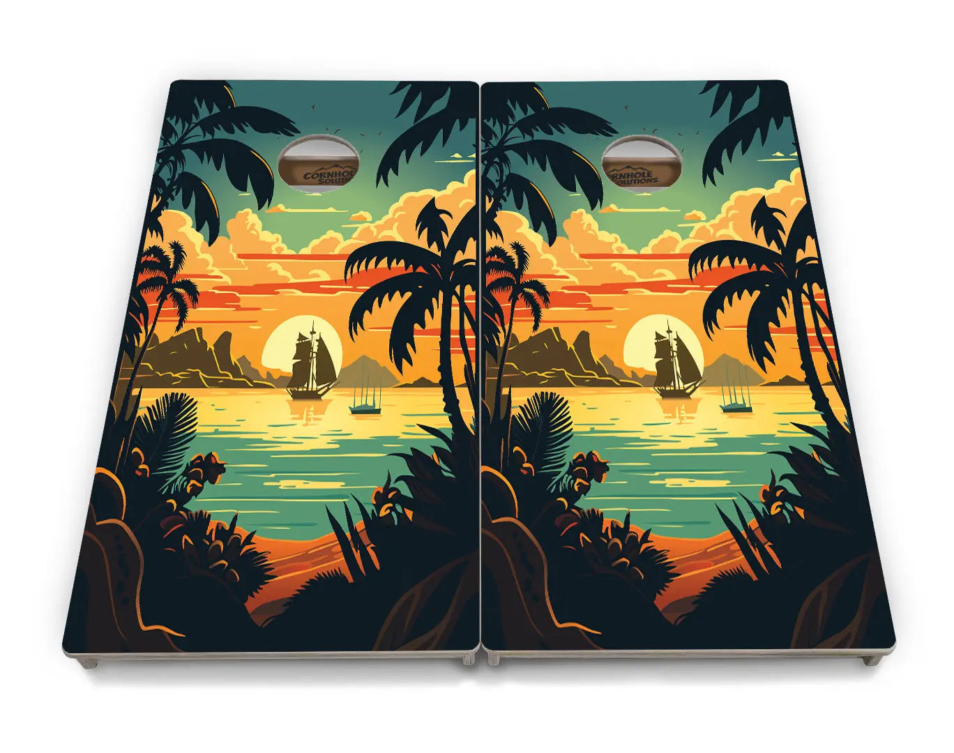Beach Sunset Cornhole Boards - Professional Tournament Series by Cornhole Solutions, custom cornhole board detail photo 3