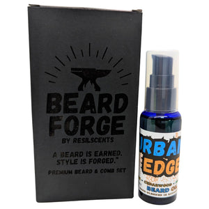Beard Forge grooming set with beard oil and box. Cedarwood scent. By Resilscents. A beard is earned. Style is forged.