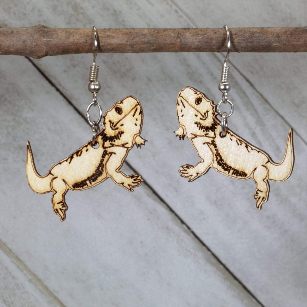 Bearded Dragon Wooden Dangle Earrings | Lizard Jewelry by Cate's Concepts, LLC, handmade jewelry main product photo