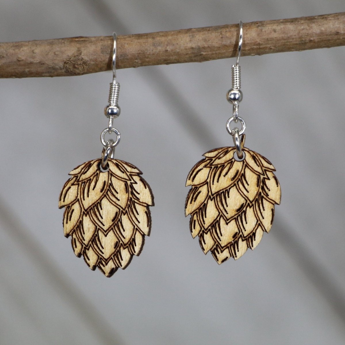 Beer Hops Wooden Dangle Earrings | Craft Beer Jewelry