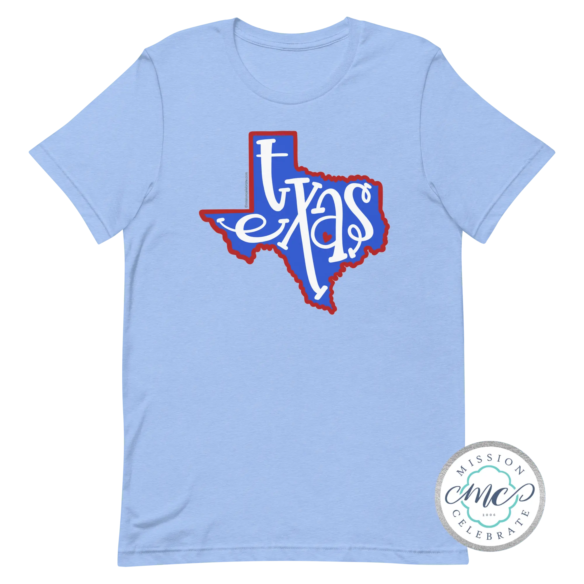 Texas T-shirt Red White Blue Handlettered Art Bella+Canvas Short Sleeve Tee - Main Street Collective