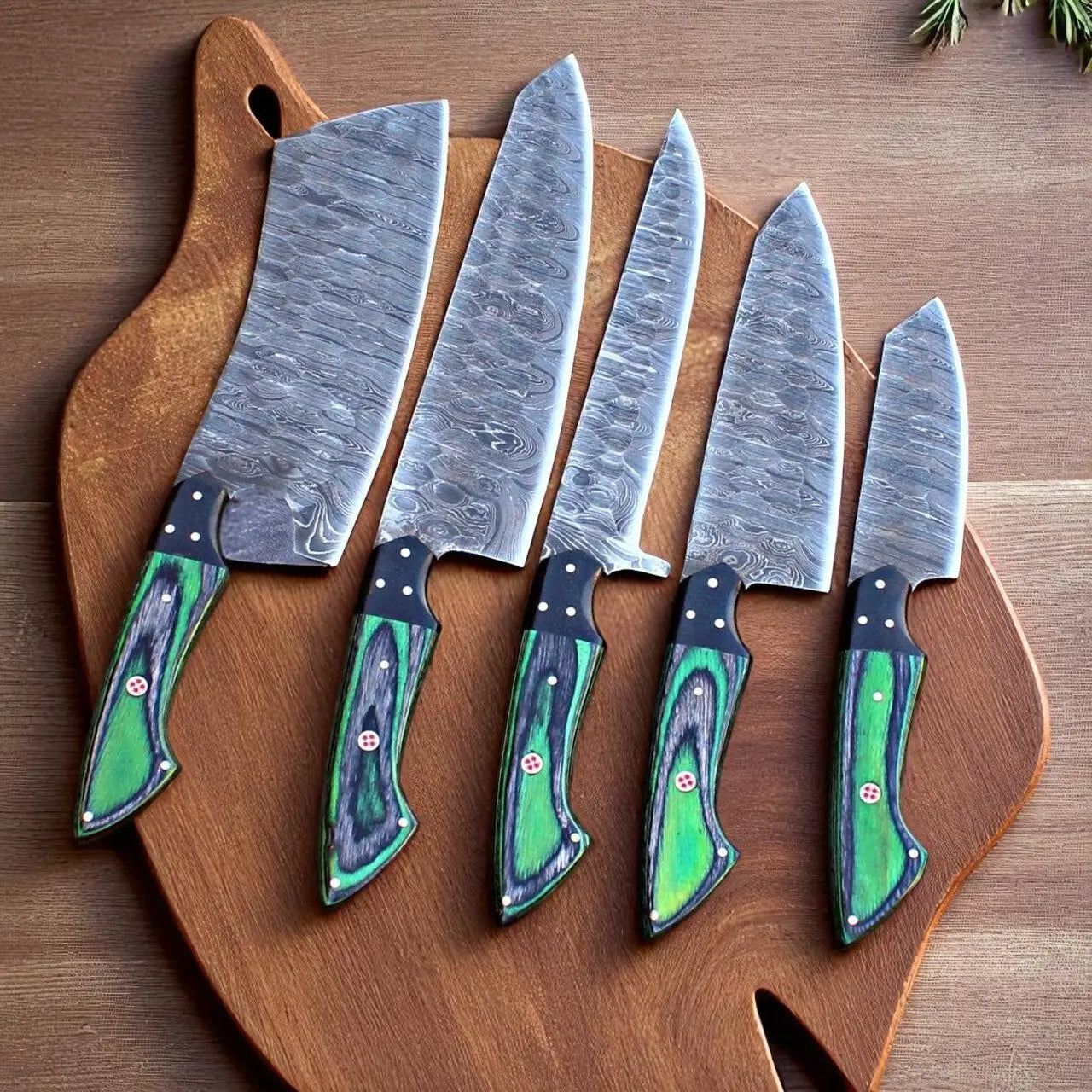 Best Damascus Knife Set – 5-Piece Full Tang Forged Collection Damascus Knife Store