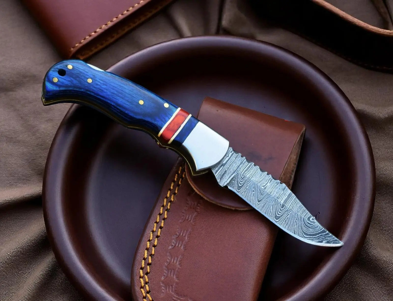 Best Folding Hunting Knife – Wood Handle, 3" Blade by Damascus Knife Store, Damascus knife main product photo