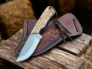 Best Ranch Cowboy Knife – 4" Rasp Steel Blade with Cross-draw Sheath Damascus Knife Store