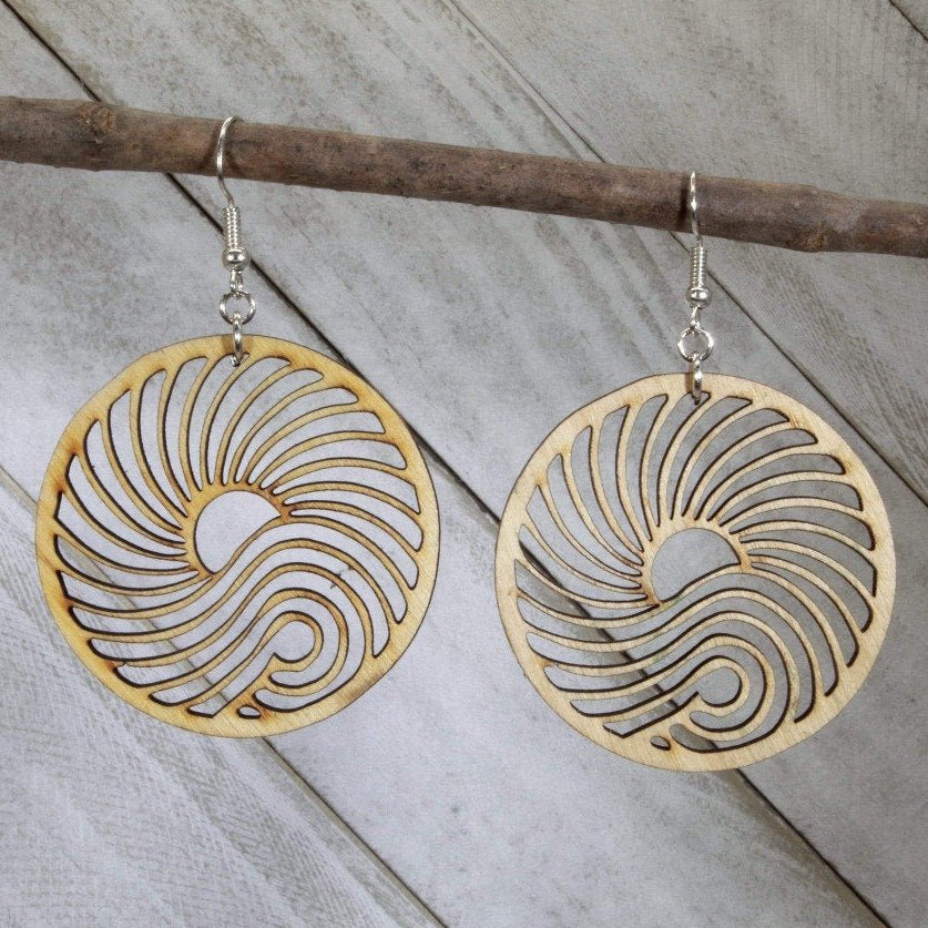 Big Wave Wooden Circle Dangle Earrings | Ocean Surf Jewelry
