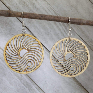 Big Wave Wooden Circle Dangle Earrings | Ocean Surf Jewelry