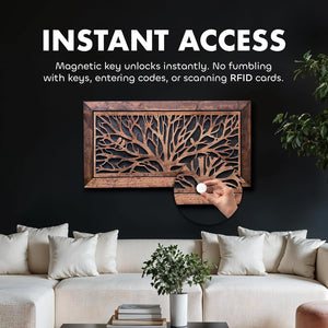 Birds in a Tree Large Gun Concealment Decor - Handcrafted Wooden Gun Cabinets - Gun Shelf Hidden Storage for Rifles, Shotguns, & Handguns - Quick Access Hidden Wall Safe