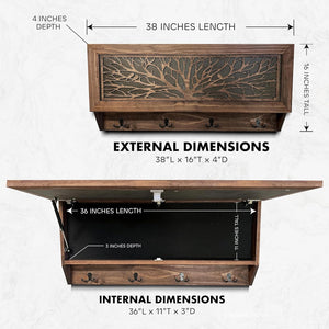 Birds in a Tree Large Gun Concealment Coat Rack - Handcrafted Wooden Gun Cabinets - Gun Shelf Hidden Storage for Rifles, Shotguns, & Handguns - Quick Access Hidden Wall Safe