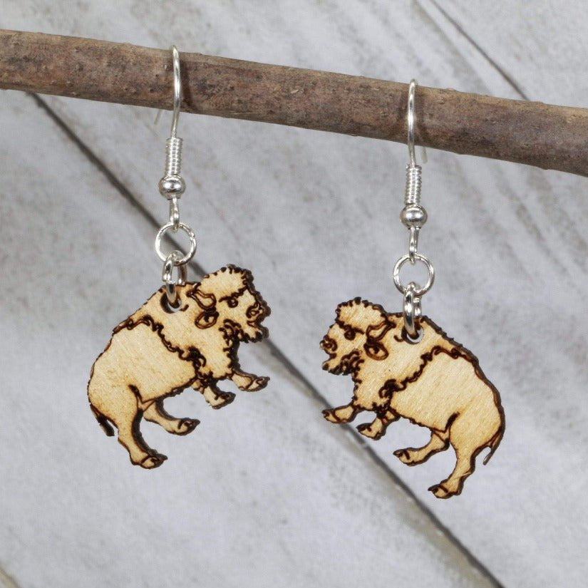 Bison Wooden Dangle Earrings | Western Animal Jewelry by Cate's Concepts, LLC, handmade jewelry main product photo