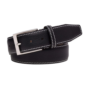 Black Italian Pebble Grain Belt by Roger Ximenez: Bespoke Belts and Leather Accessories, handmade leather goods detail photo 2