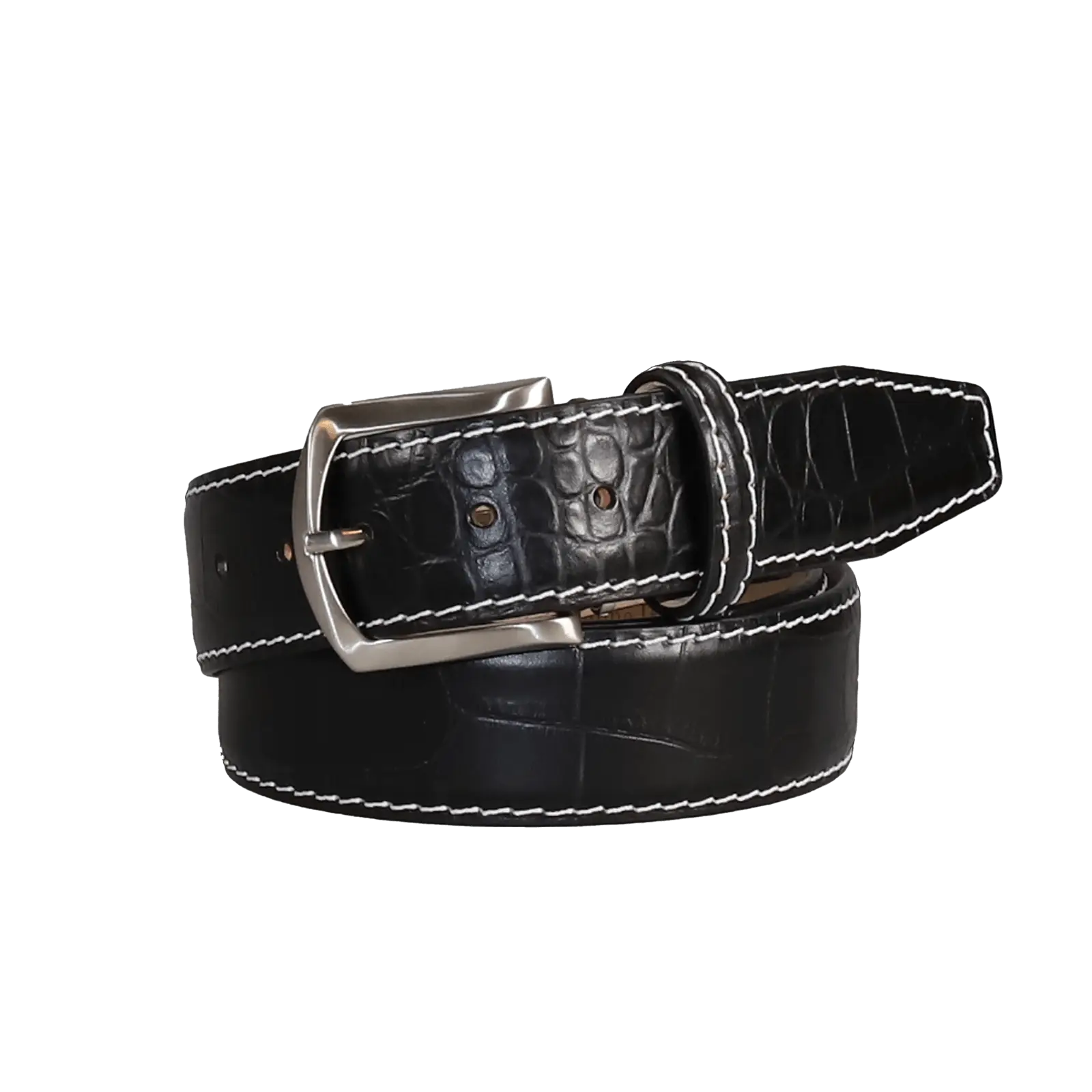 Black Mock Croc Leather Belt by Roger Ximenez handmade in Miami