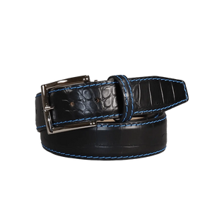 Black Mock Croc Leather Belt by Roger Ximenez: Bespoke Belts and Leather Accessories, handmade leather goods detail photo 3