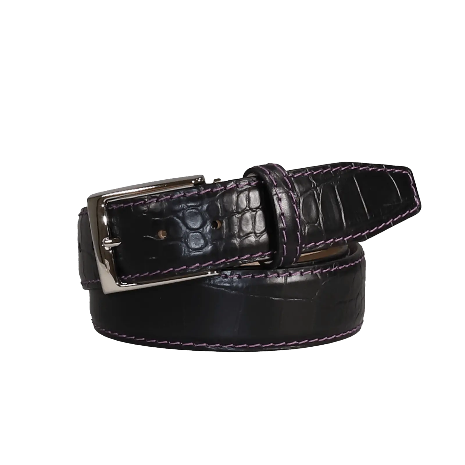 Black Mock Croc Leather Belt by Roger Ximenez: Bespoke Belts and Leather Accessories, handmade leather goods detail photo 4