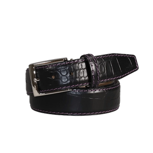 Black Mock Croc Leather Belt by Roger Ximenez: Bespoke Belts and Leather Accessories, handmade leather goods detail photo 4