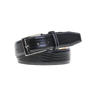 Black Mock Lizard Belt by Roger Ximenez: Bespoke Belts and Leather Accessories, handmade leather goods detail photo 2