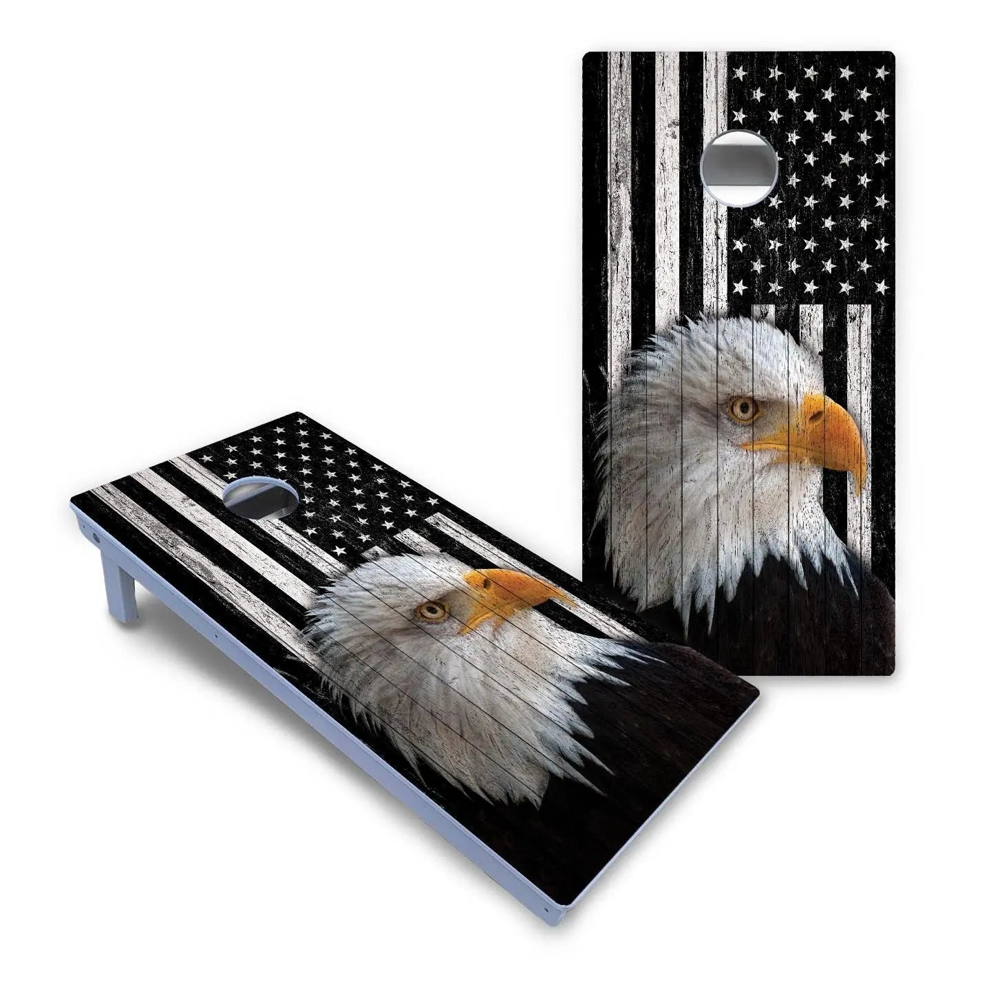 Black & White Eagle Flag Cornhole Boards - All Weather Series Cornhole Solutions