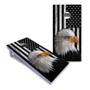 Black & White Eagle Flag Cornhole Boards - All Weather Series by Cornhole Solutions, custom cornhole board detail photo 2