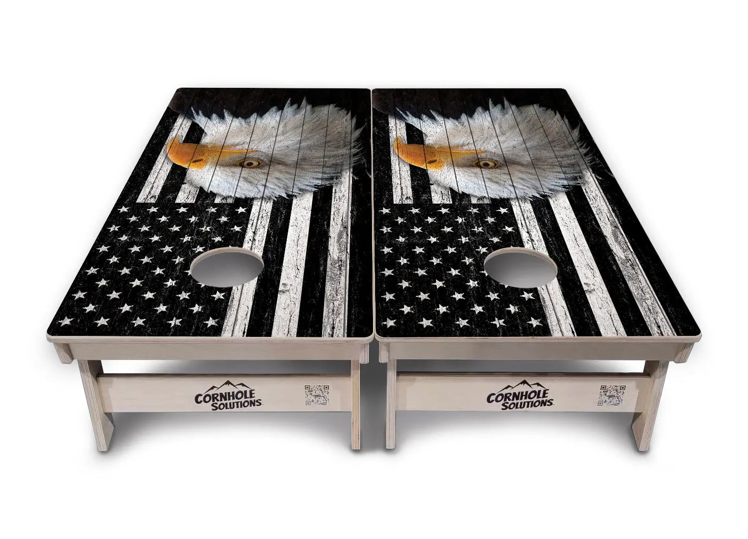 Black & White Eagle Flag Cornhole Boards - Professional Tournament Series by Cornhole Solutions, custom cornhole board detail photo 2