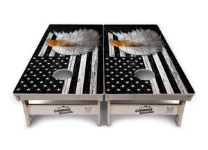 Black & White Eagle Flag Cornhole Boards - Professional Tournament Series by Cornhole Solutions, custom cornhole board detail photo 2