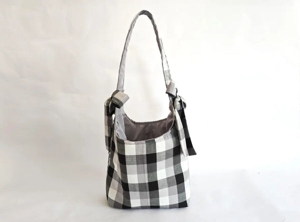 Black and White Buffalo Plaid Tote Bag – Handmade Farmhouse Shoulder Bag, Neutral Everyday Purse, Gingham Market Tote Maypop House Designs