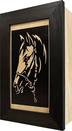 Horse Wall Art Gun Concealment Furniture - Handcrafted Hidden Gun Storage Wall Decor - Hidden Gun Shelf with Magnetic Lock for Quick Access