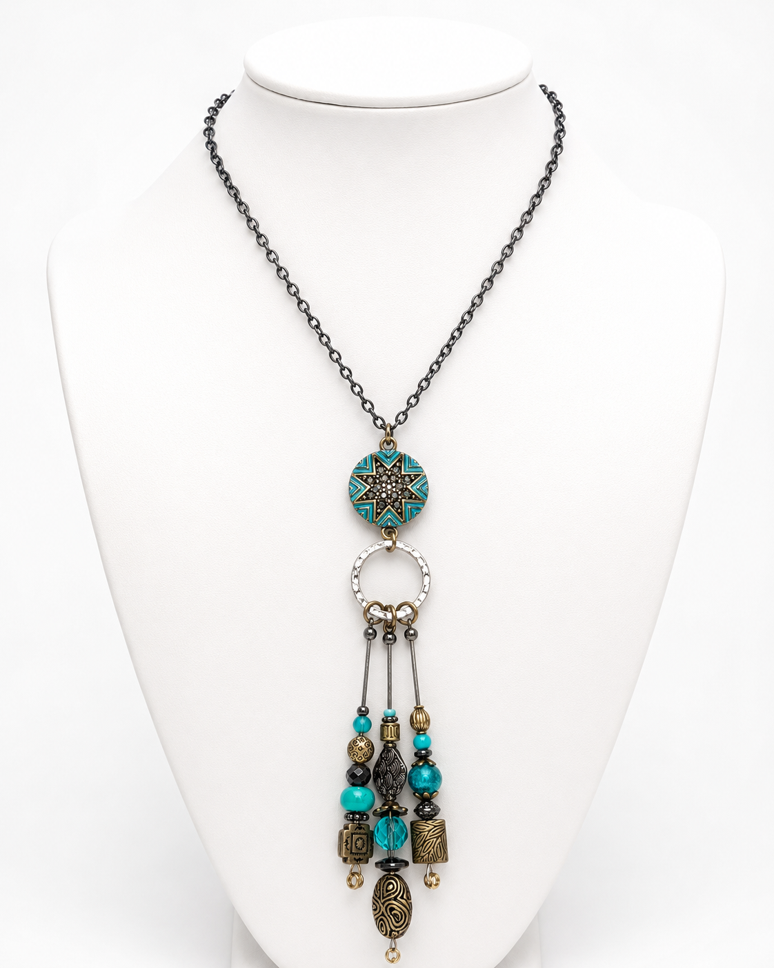 Black and Aqua Guitar String Necklace by N Harmony Jewelry, handmade jewelry detail photo 2