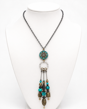 Black and Aqua Guitar String Necklace by N Harmony Jewelry, handmade jewelry detail photo 2