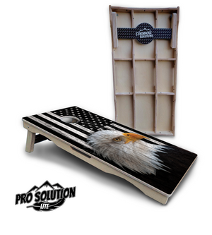 Black & White Eagle Flag Cornhole Boards - Pro Solution Lite Series by Cornhole Solutions, custom cornhole board main product photo