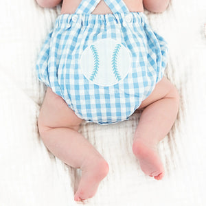 Blue Baseball Sunsuit by Seven Lantern Lane, children's boutique clothing detail photo 4