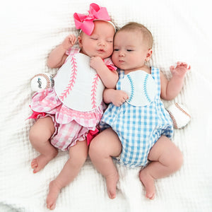 Blue Baseball Sunsuit by Seven Lantern Lane, children's boutique clothing detail photo 7