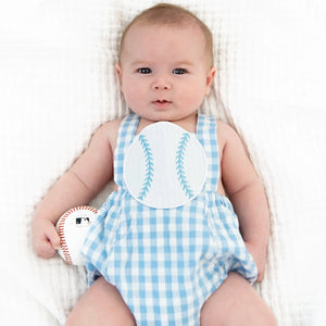 Blue Baseball Sunsuit by Seven Lantern Lane, children's boutique clothing detail photo 8