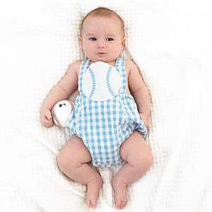 Blue Baseball Sunsuit by Seven Lantern Lane, children's boutique clothing detail photo 13