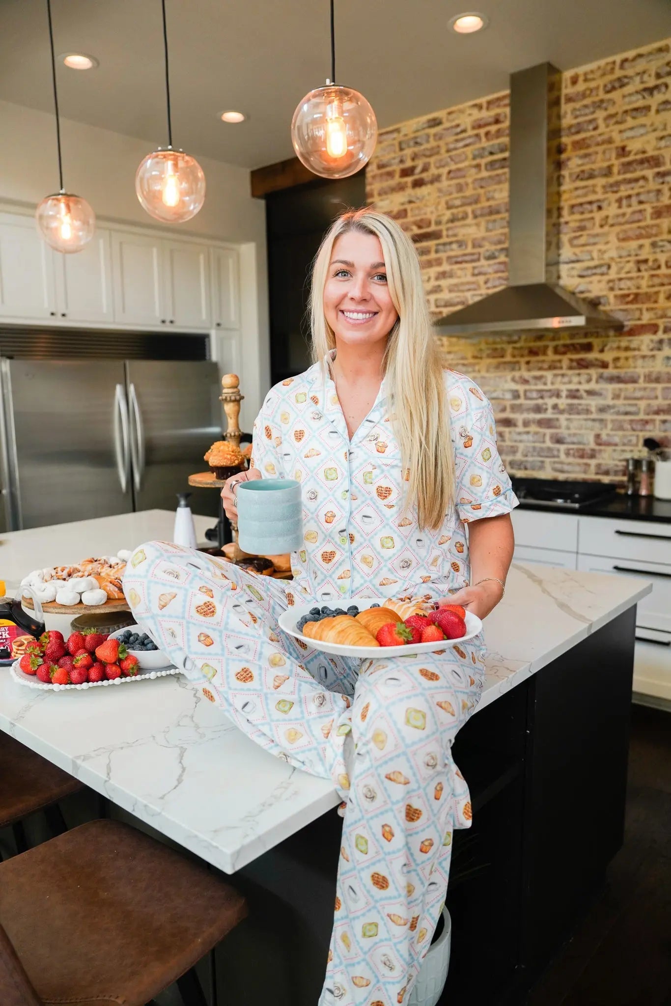 Blue Breakfast - Short Sleeve + Pant Pajama Set by KenzKustomz, Southern food gift detail photo 4