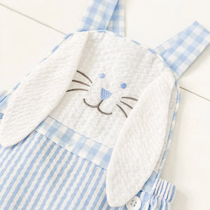 Blue Bunny Sunsuit by Seven Lantern Lane, children's boutique clothing detail photo 6