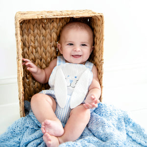 Blue Bunny Sunsuit by Seven Lantern Lane, children's boutique clothing detail photo 10