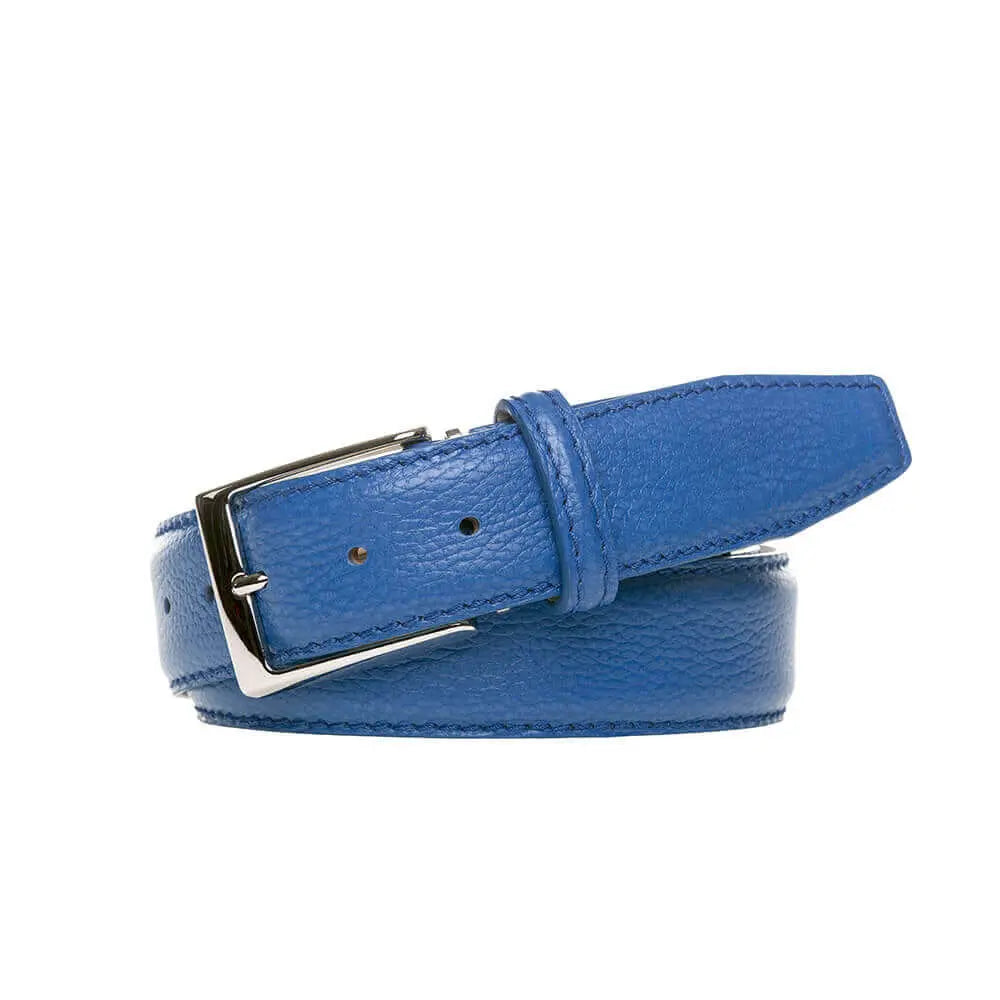 Blue Italian Pebble Grain Belt by Roger Ximenez handmade in Miami
