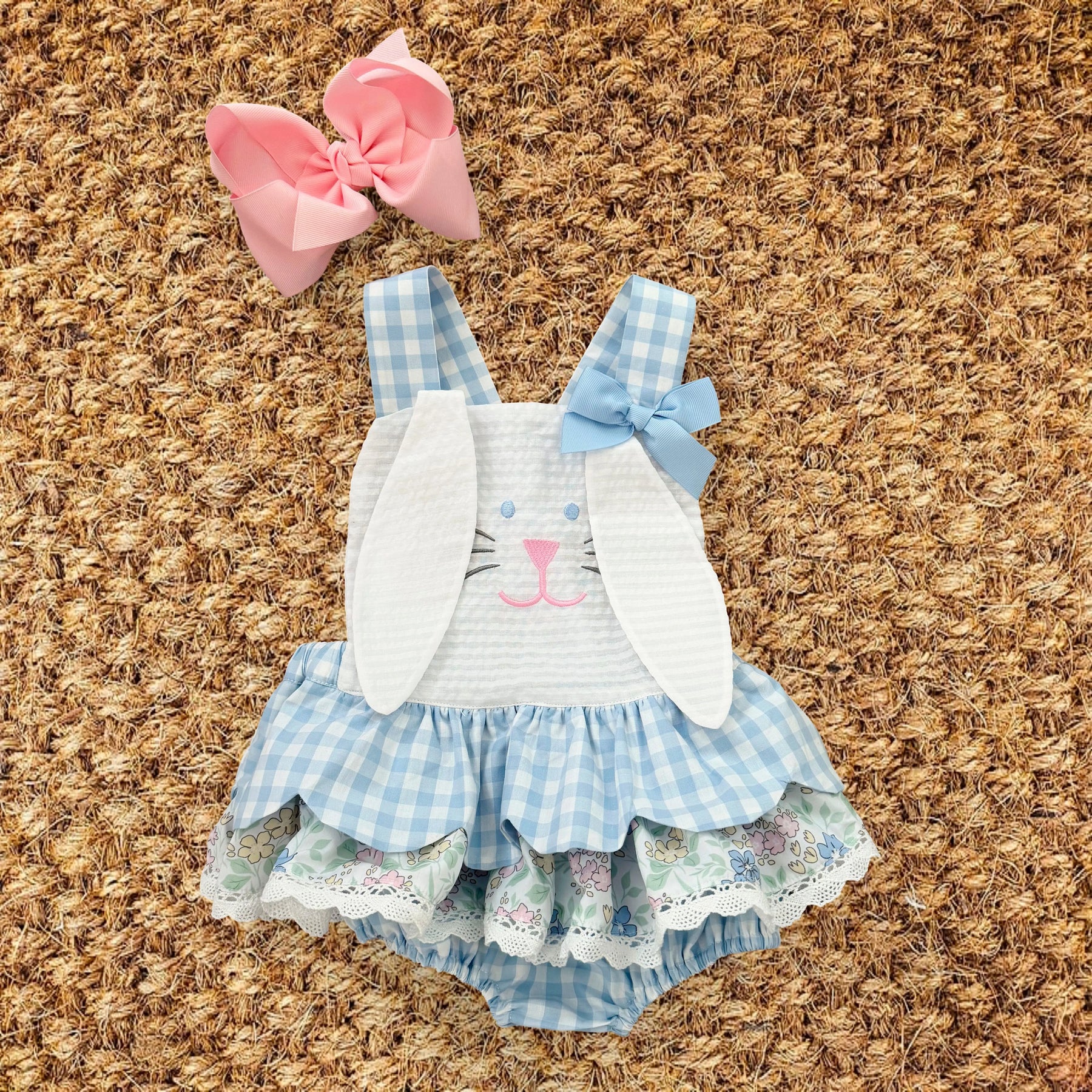 Blue Skirted Bunny Bubble by Seven Lantern Lane, children's boutique clothing detail photo 5