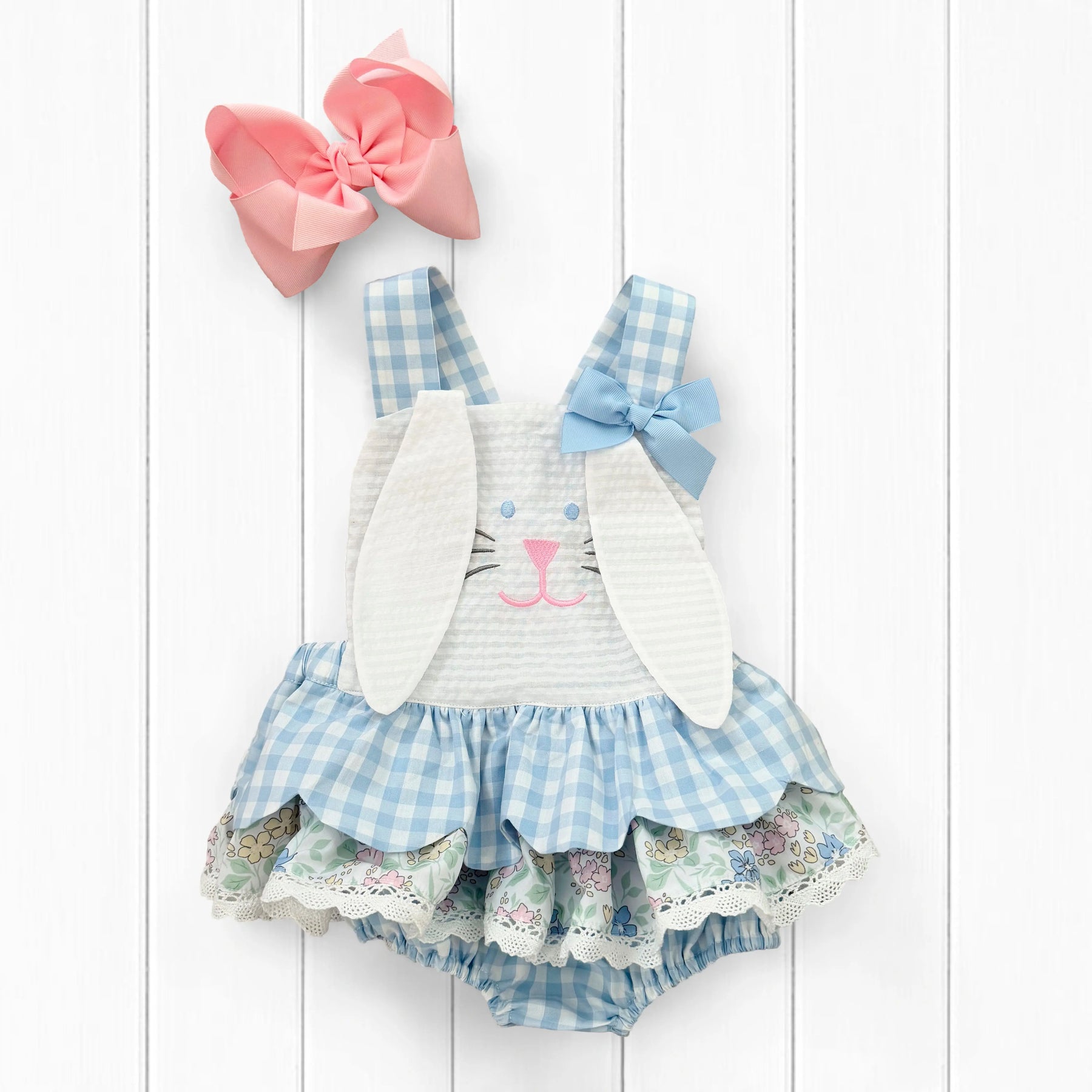 Blue Skirted Bunny Bubble by Seven Lantern Lane, children's boutique clothing detail photo 6