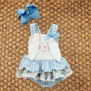 Blue Skirted Bunny Bubble by Seven Lantern Lane, children's boutique clothing detail photo 7
