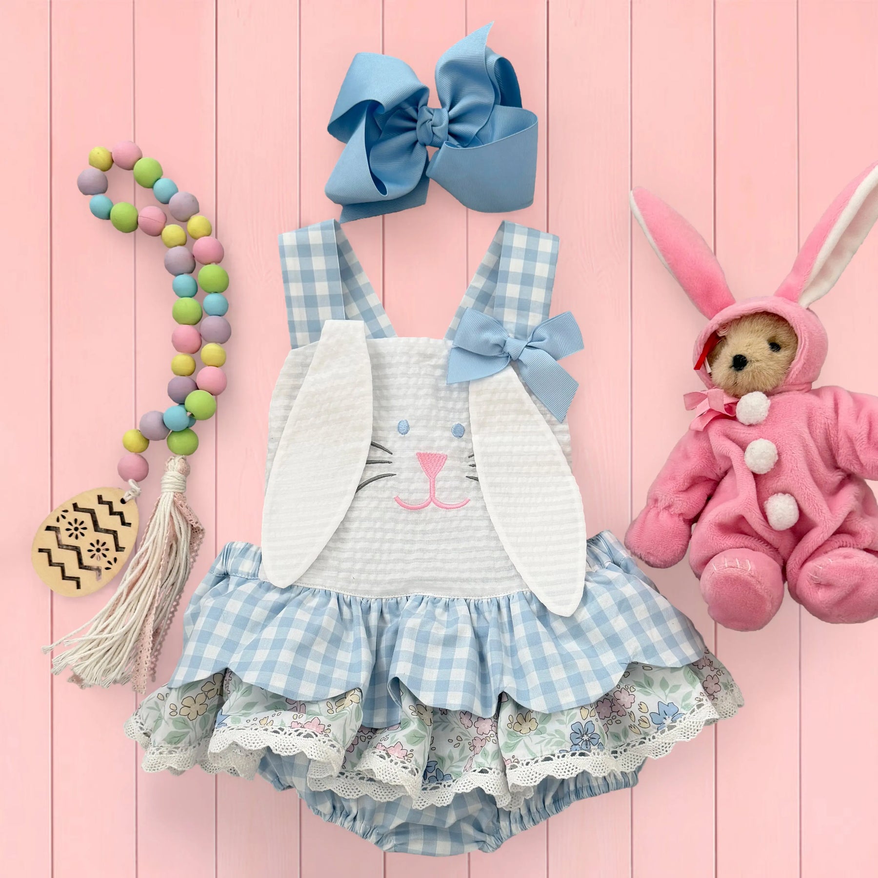 Blue Skirted Bunny Bubble by Seven Lantern Lane, children's boutique clothing detail photo 8
