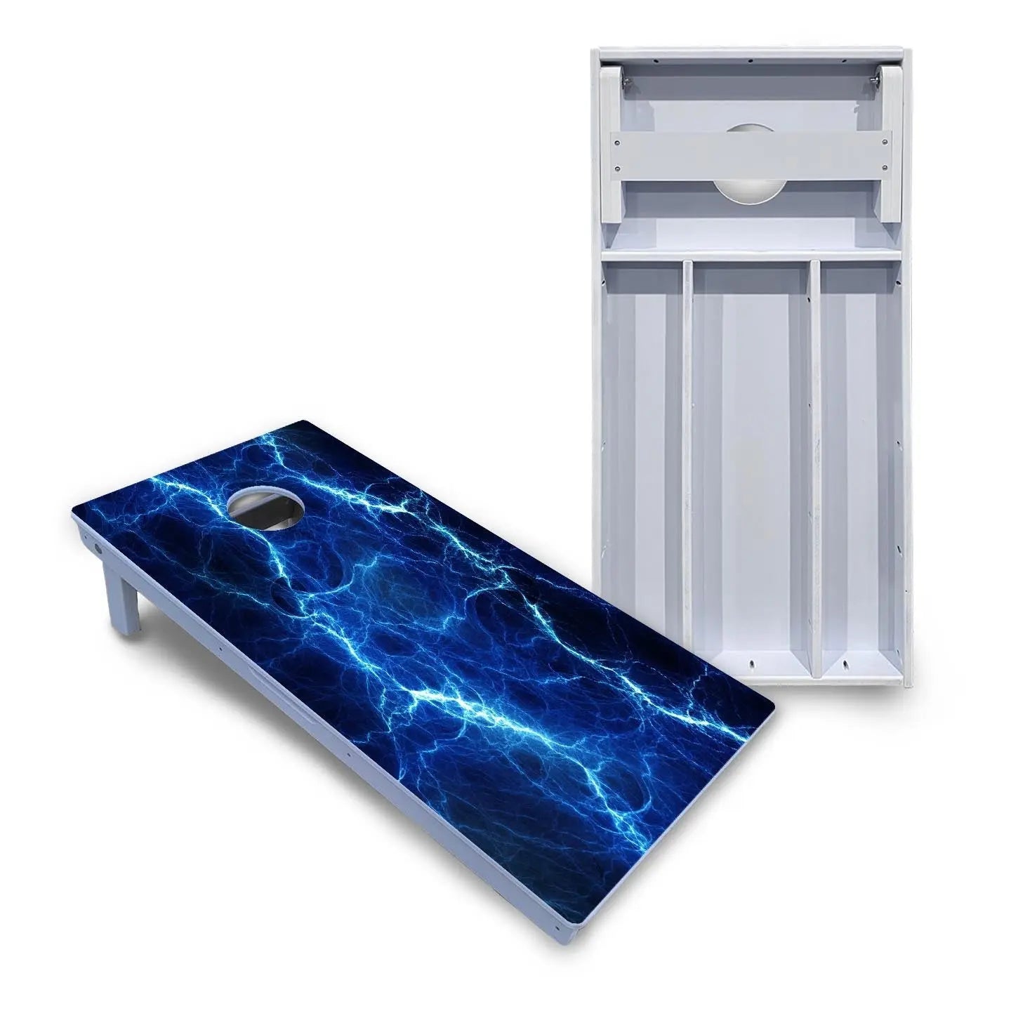 Blue & Green Lightning Cornhole Boards - All Weather Series by Cornhole Solutions, custom cornhole board main product photo