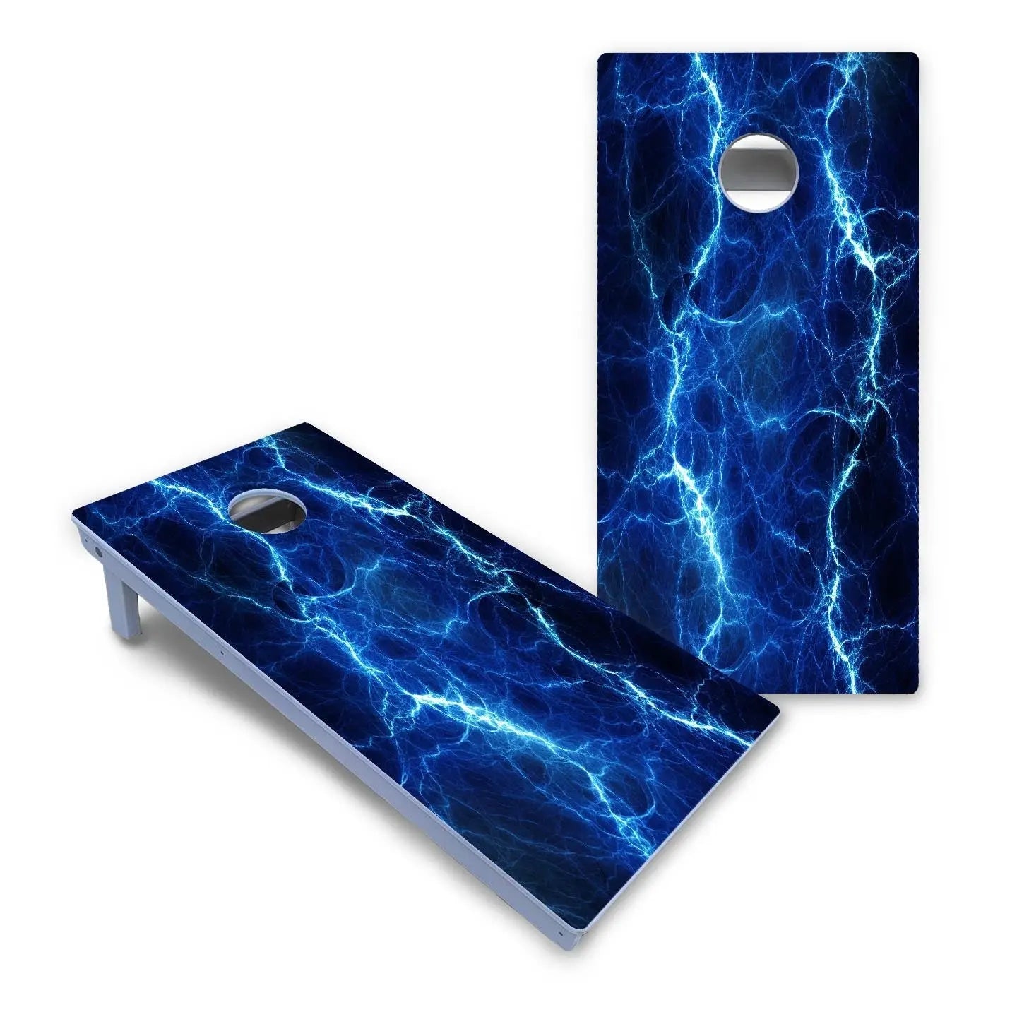 Blue & Green Lightning Cornhole Boards - All Weather Series by Cornhole Solutions, custom cornhole board detail photo 2