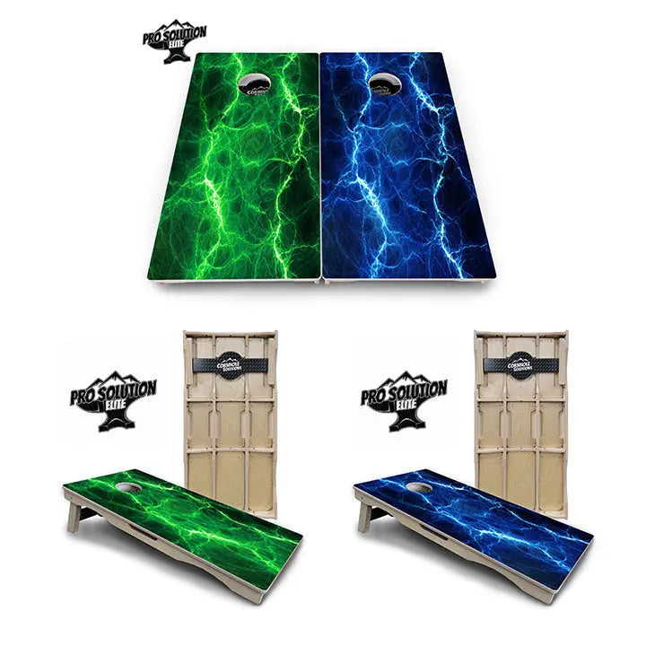 Blue & Green Lightning Cornhole Boards - Pro Solution Elite Series by Cornhole Solutions, custom cornhole board main product photo
