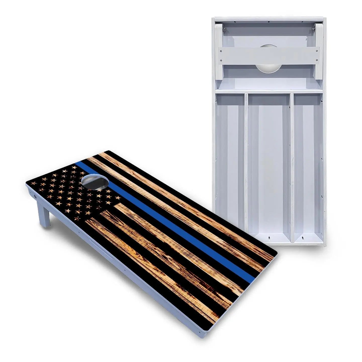 Blue & Red Line Burnt Flag Cornhole Boards - All Weather Series by Cornhole Solutions, custom cornhole board main product photo